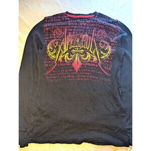 Affliction Thermal Shirt Mens M Skull Black Distressed Long Sleeve Y2K Grunge